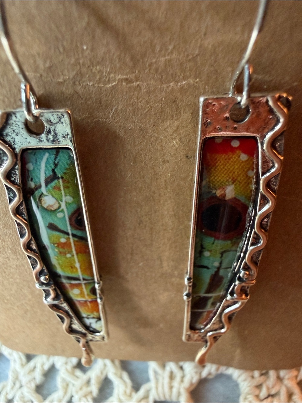 Colorful Abstract Rectangular Drop Earrings - Multicolor - Picture 2 of 2